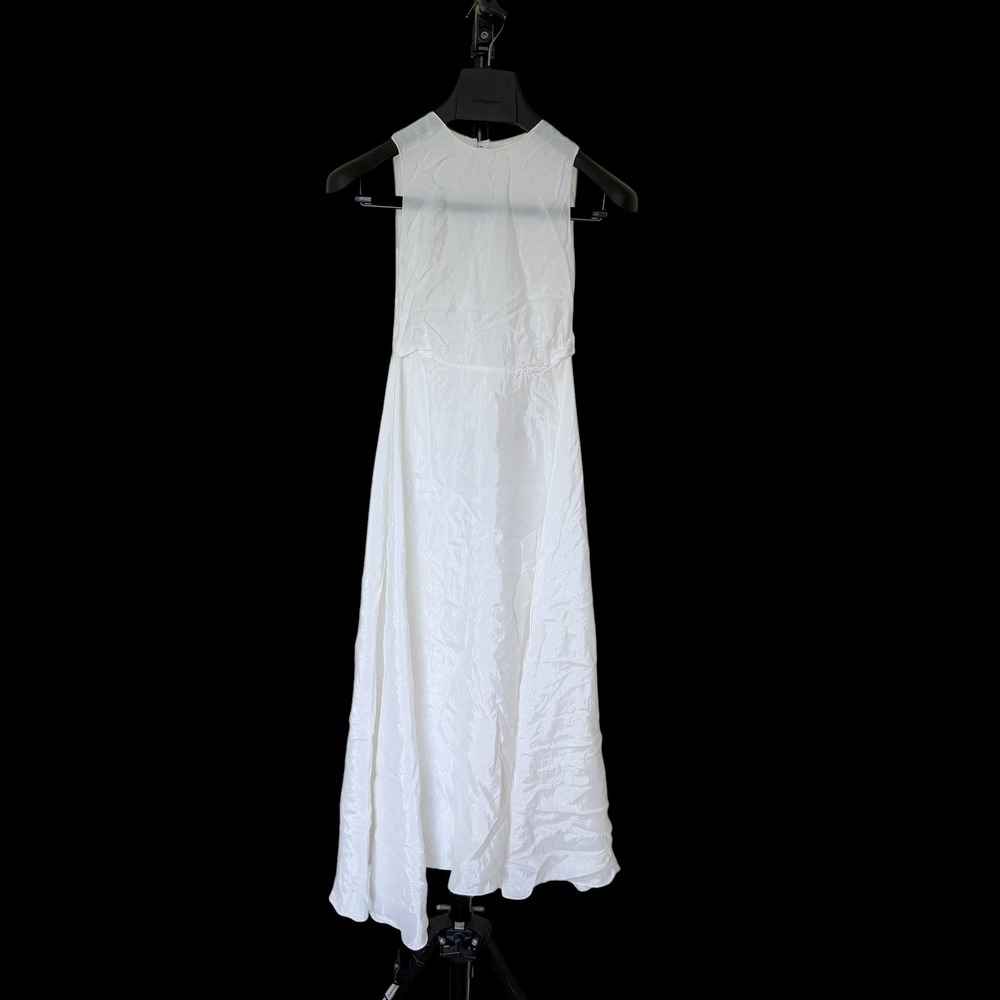 60's White Sleeveless Crinkle Maxi Dress Button Back A-Line Bridal Summer